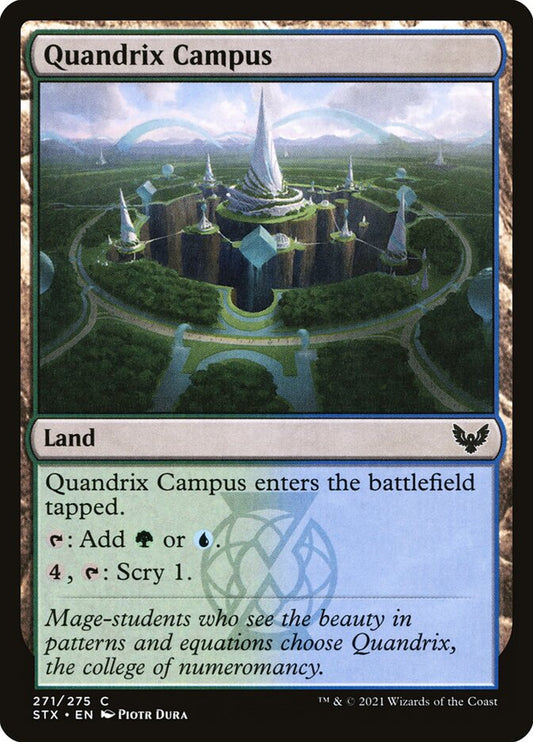 This Is An Image Of The Magic The Gathering Card Quandrix Campus From The Set Duskmourn: House of Horror Commander - Designed By Artist Piotr Dura