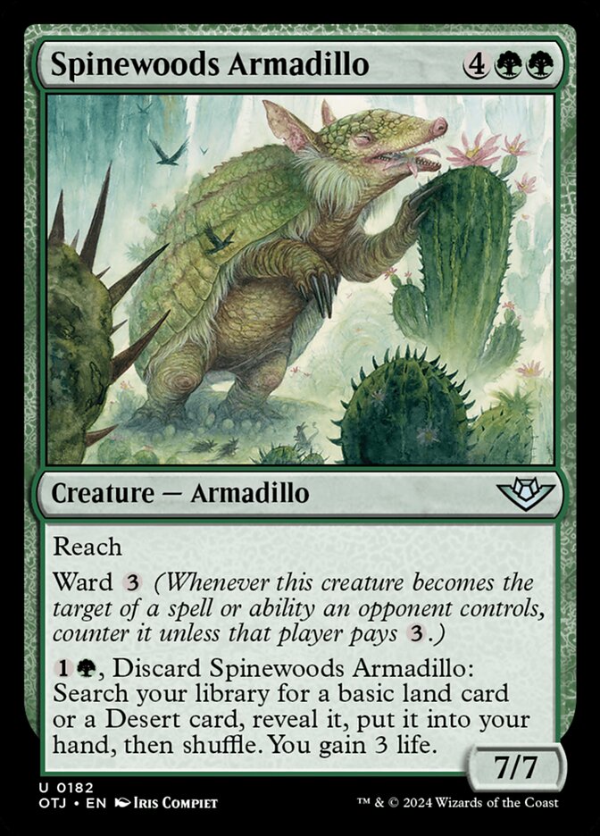 This Is An Image Of The Magic The Gathering Card Spinewoods Armadillo From The Set Outlaws of Thunder Junction - Designed By Artist Iris Compiet