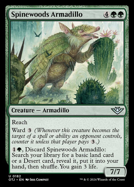 This Is An Image Of The Magic The Gathering Card Spinewoods Armadillo From The Set Outlaws of Thunder Junction - Designed By Artist Iris Compiet