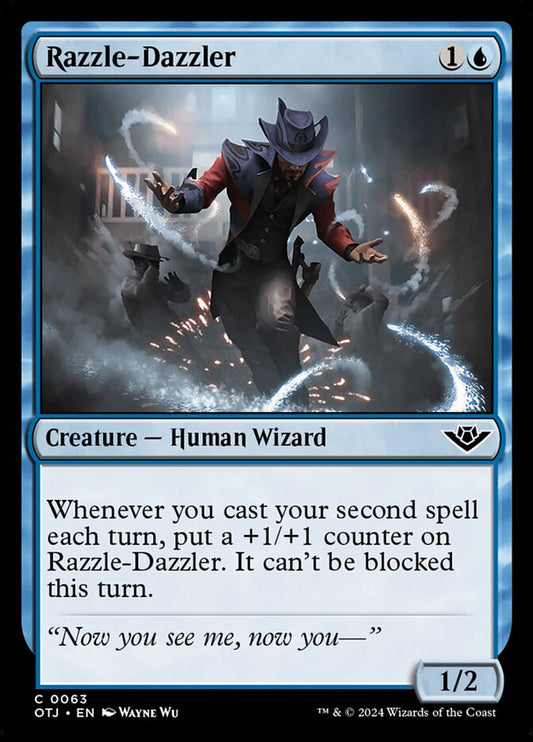 This Is An Image Of The Magic The Gathering Card Razzle-Dazzler From The Set Outlaws of Thunder Junction - Designed By Artist Wayne Wu