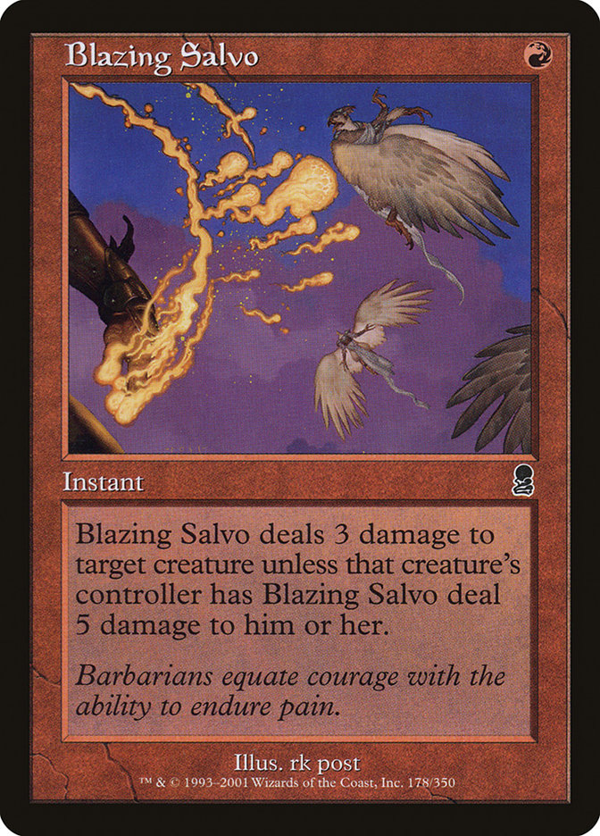 This Is An Image Of The Magic The Gathering Card Blazing Salvo From The Set Duel Decks: Sorin vs. Tibalt - Designed By Artist rk post