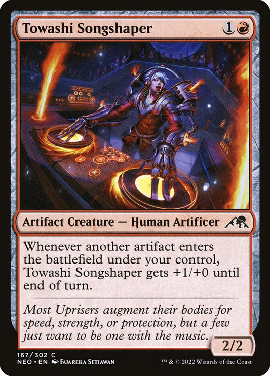 This Is An Image Of The Magic The Gathering Card Towashi Songshaper From The Set Kamigawa: Neon Dynasty - Designed By Artist Fajareka Setiawan