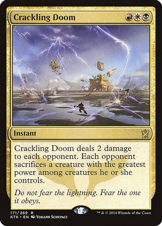 This Is An Image Of The Magic The Gathering Card Crackling Doom From The Set Double Masters 2022 - Designed By Artist Yohann Schepacz