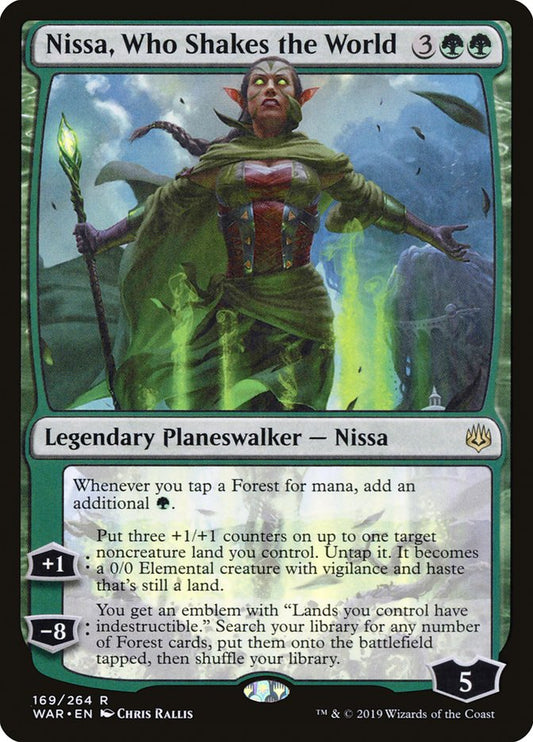 This Is An Image Of The Magic The Gathering Card Nissa, Who Shakes the World From The Set War of the Spark - Designed By Artist Chris Rallis