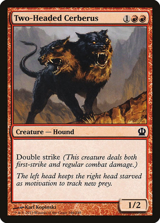 This Is An Image Of The Magic The Gathering Card Two-Headed Cerberus From The Set Theros - Designed By Artist Karl Kopinski