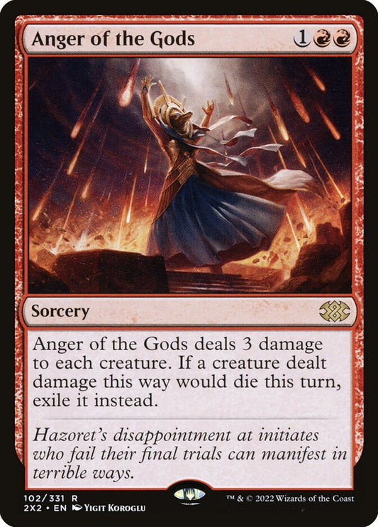 This Is An Image Of The Magic The Gathering Card Anger of the Gods From The Set Double Masters 2022 - Designed By Artist Yigit Koroglu