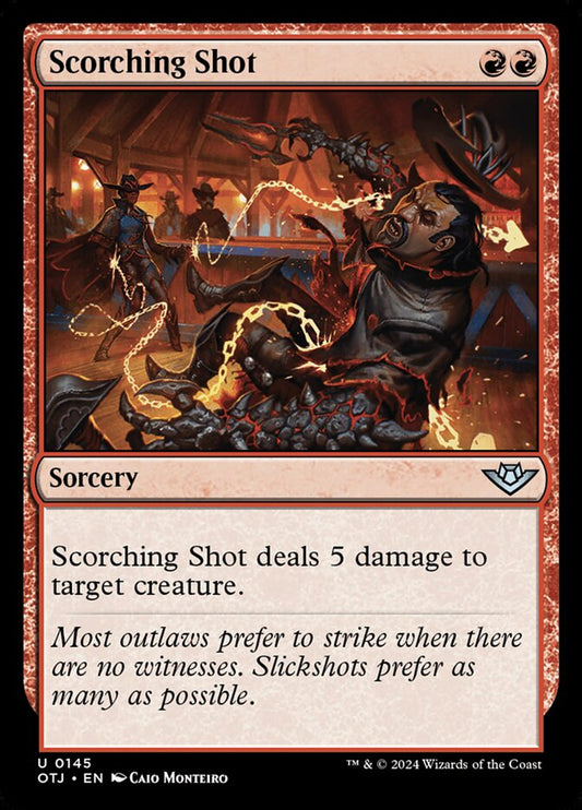This Is An Image Of The Magic The Gathering Card Scorching Shot From The Set Outlaws of Thunder Junction - Designed By Artist Caio Monteiro