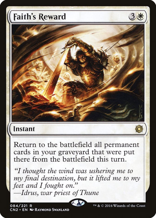 This Is An Image Of The Magic The Gathering Card Faith's Reward From The Set Conspiracy: Take the Crown - Designed By Artist Raymond Swanland