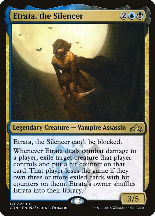 This Is An Image Of The Magic The Gathering Card Etrata, the Silencer From The Set Guilds of Ravnica - Designed By Artist Bastien L. Deharme