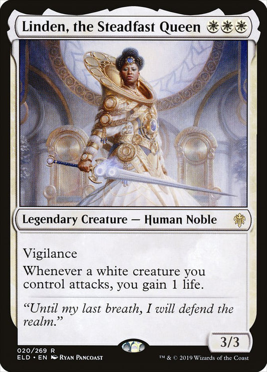 This Is An Image Of The Magic The Gathering Card Linden, the Steadfast Queen From The Set Foundations - Designed By Artist Ryan Pancoast