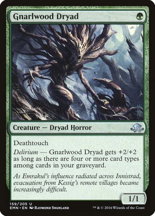 This Is An Image Of The Magic The Gathering Card Gnarlwood Dryad From The Set Duskmourn: House of Horror Commander - Designed By Artist Raymond Swanland