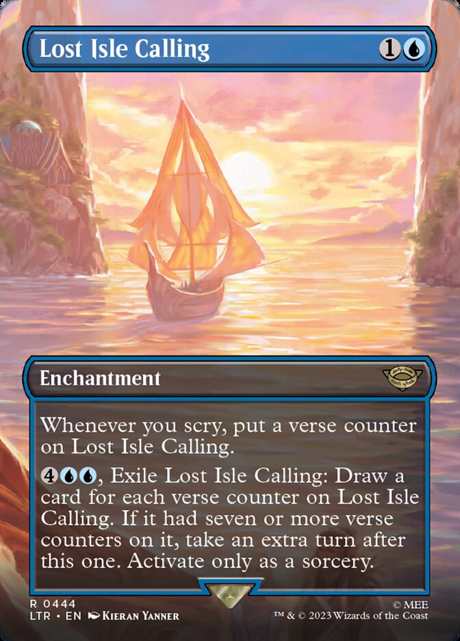 This Is An Image Of The Magic The Gathering Card Lost Isle Calling From The Set The Lord of the Rings: Tales of Middle-earth - Designed By Artist Wangjie Li