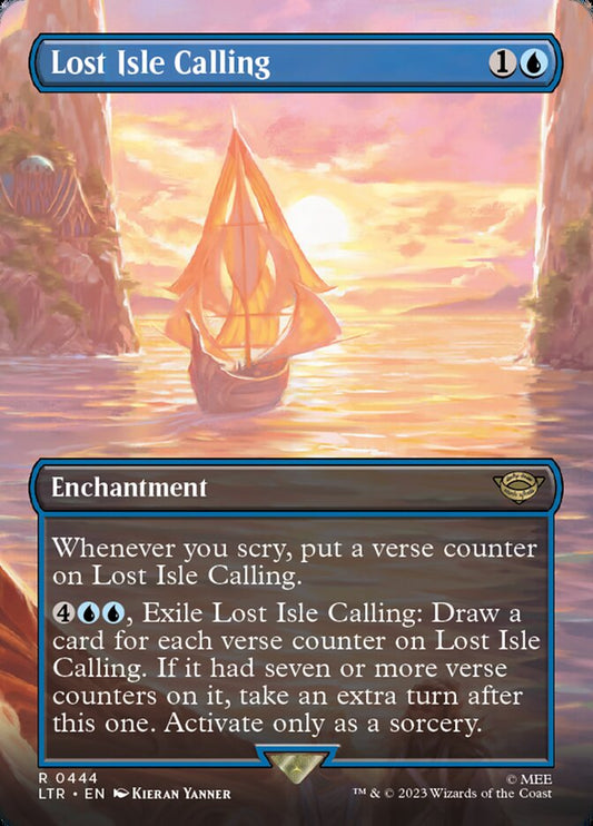 This Is An Image Of The Magic The Gathering Card Lost Isle Calling From The Set The Lord of the Rings: Tales of Middle-earth - Designed By Artist Wangjie Li