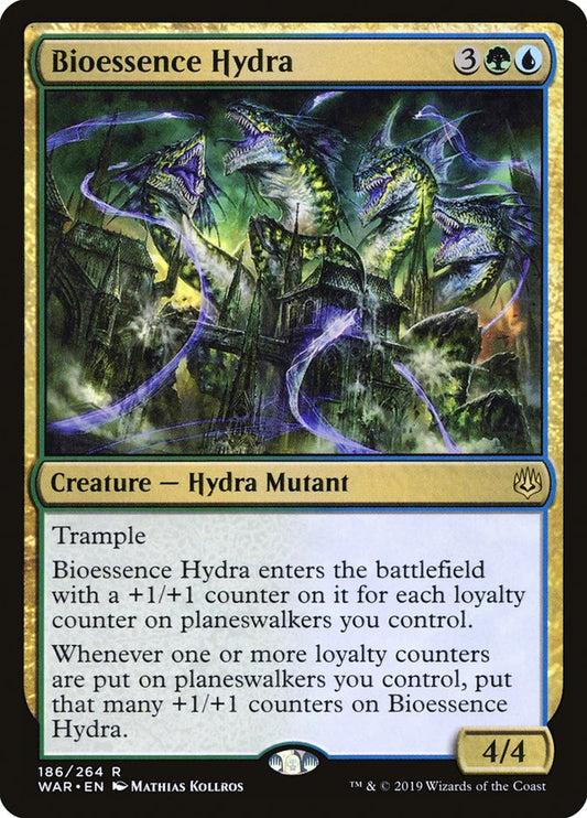 This Is An Image Of The Magic The Gathering Card Bioessence Hydra From The Set War of the Spark - Designed By Artist Mathias Kollros