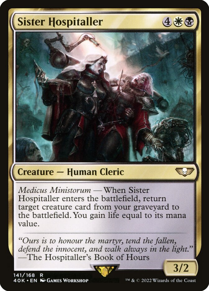 This Is An Image Of The Magic The Gathering Card Sister Hospitaller From The Set Warhammer 40,000 Commander - Designed By Artist Games Workshop