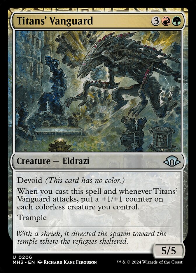 This Is An Image Of The Magic The Gathering Card Titans' Vanguard From The Set Modern Horizons 3 - Designed By Artist Richard Kane Ferguson