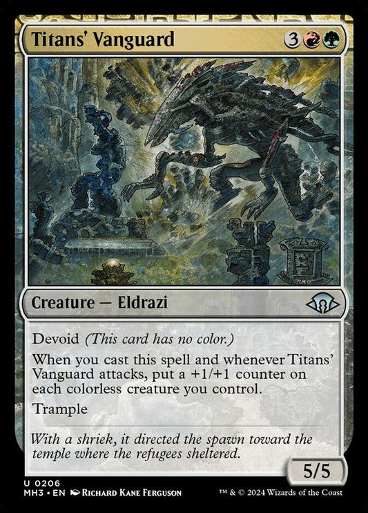This Is An Image Of The Magic The Gathering Card Titans' Vanguard From The Set Modern Horizons 3 - Designed By Artist Richard Kane Ferguson