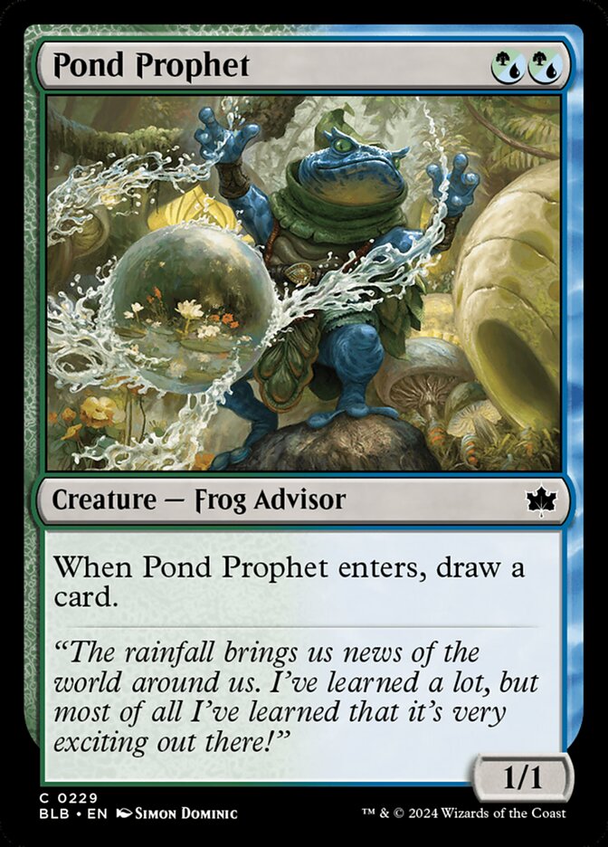 This Is An Image Of The Magic The Gathering Card Pond Prophet From The Set Bloomburrow - Designed By Artist Simon Dominic