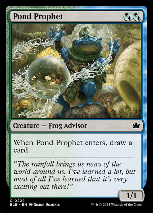 This Is An Image Of The Magic The Gathering Card Pond Prophet From The Set Bloomburrow - Designed By Artist Simon Dominic