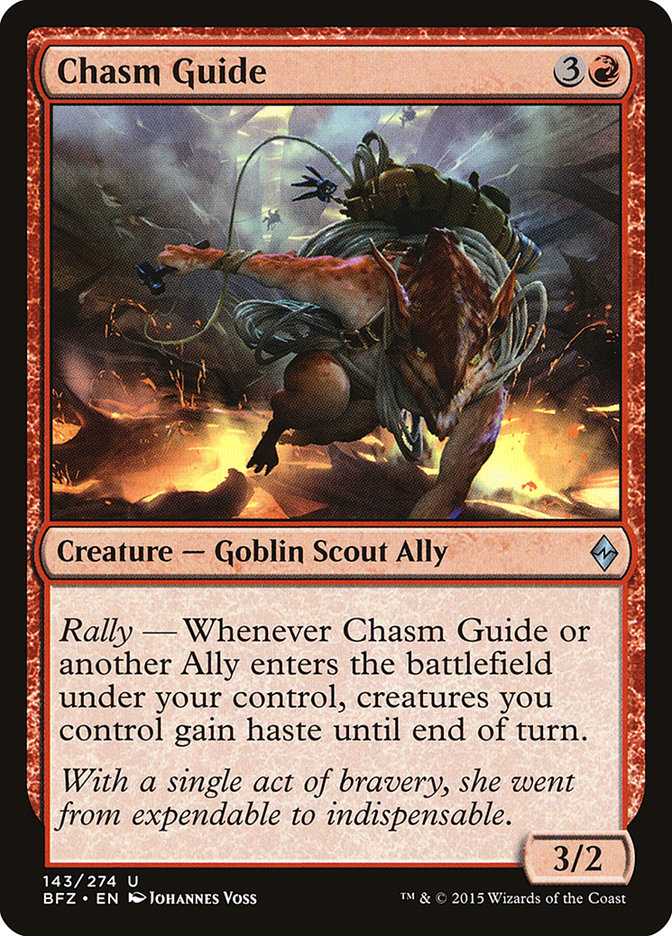 This Is An Image Of The Magic The Gathering Card Chasm Guide From The Set Battle for Zendikar - Designed By Artist Johannes Voss