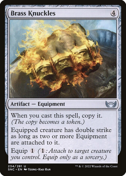 This Is An Image Of The Magic The Gathering Card Brass Knuckles From The Set Commander Masters - Designed By Artist Yeong-Hao Han