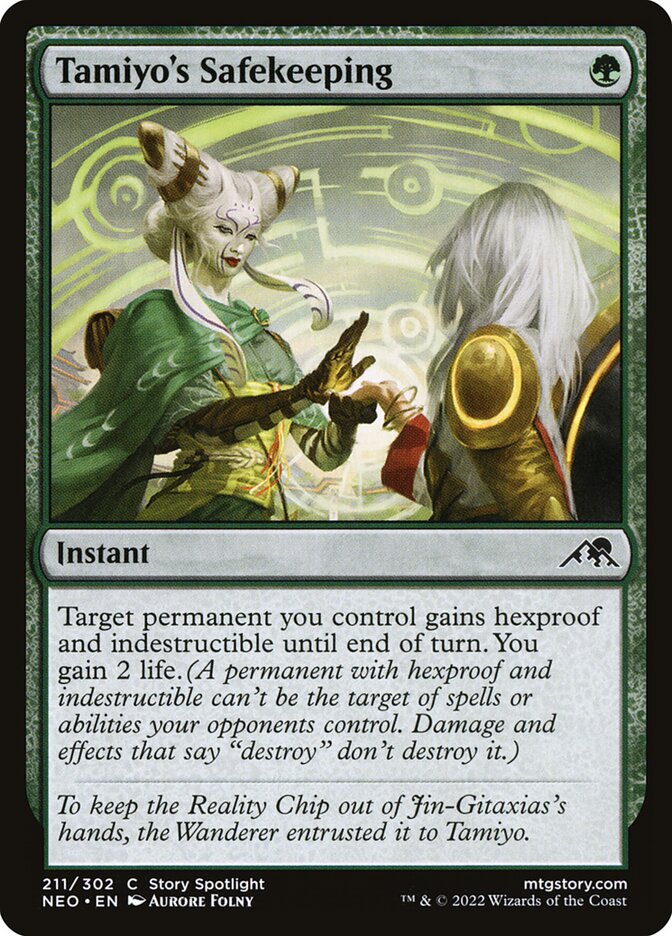 This Is An Image Of The Magic The Gathering Card Tamiyo's Safekeeping From The Set Kamigawa: Neon Dynasty - Designed By Artist Aurore Folny