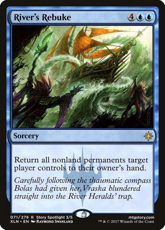 This Is An Image Of The Magic The Gathering Card River's Rebuke From The Set Foundations - Designed By Artist Raymond Swanland