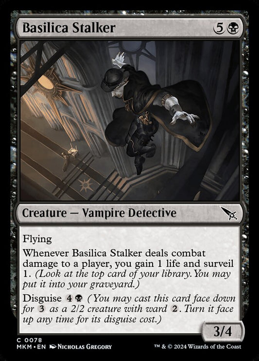 This Is An Image Of The Magic The Gathering Card Basilica Stalker From The Set Murders at Karlov Manor - Designed By Artist Nicholas Gregory