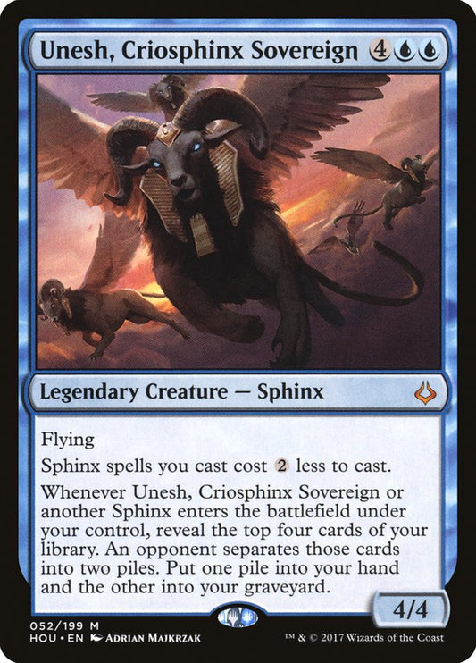 This Is An Image Of The Magic The Gathering Card Unesh, Criosphinx Sovereign From The Set Hour of Devastation - Designed By Artist Adrian Majkrzak