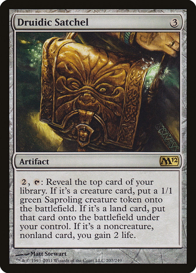 This Is An Image Of The Magic The Gathering Card Druidic Satchel From The Set Commander 2021 - Designed By Artist Matt Stewart