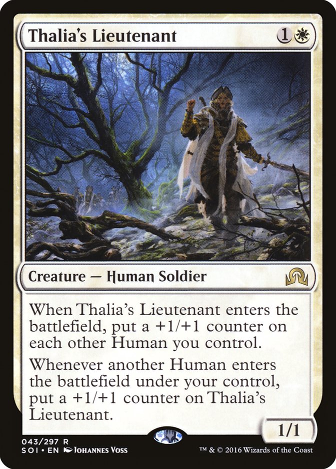 This Is An Image Of The Magic The Gathering Card Thalia's Lieutenant From The Set Commander 2020 - Designed By Artist Johannes Voss
