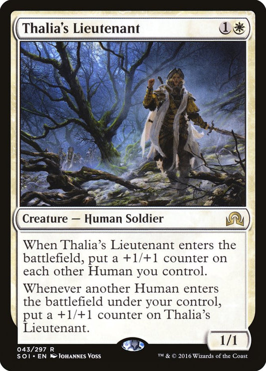 This Is An Image Of The Magic The Gathering Card Thalia's Lieutenant From The Set Commander 2020 - Designed By Artist Johannes Voss