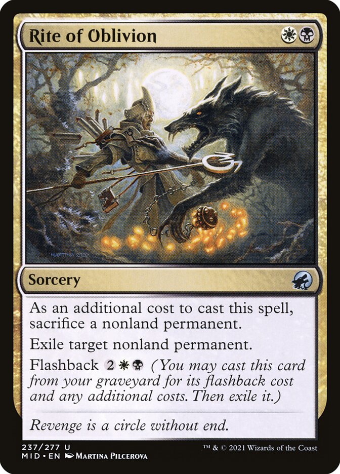 This Is An Image Of The Magic The Gathering Card Rite of Oblivion From The Set Innistrad: Midnight Hunt - Designed By Artist Martina Pilcerova