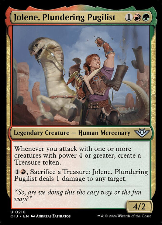 This Is An Image Of The Magic The Gathering Card Jolene, Plundering Pugilist From The Set Outlaws of Thunder Junction - Designed By Artist Andreas Zafiratos
