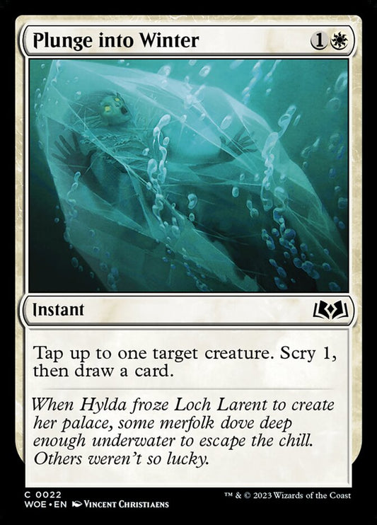 This Is An Image Of The Magic The Gathering Card Plunge into Winter From The Set Wilds of Eldraine - Designed By Artist Vincent Christiaens