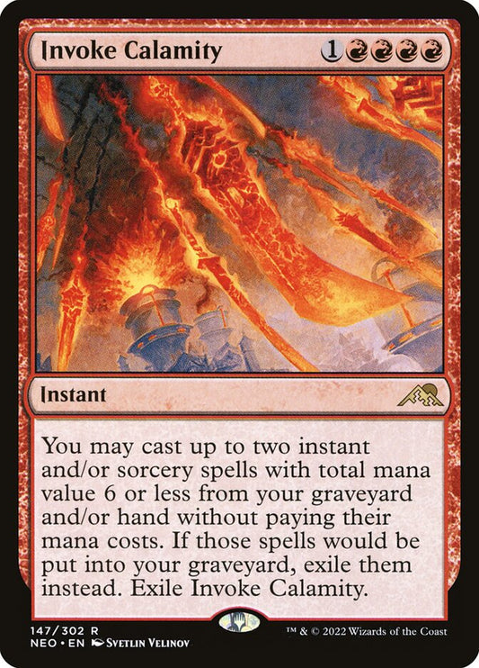 This Is An Image Of The Magic The Gathering Card Invoke Calamity From The Set Kamigawa: Neon Dynasty - Designed By Artist Svetlin Velinov