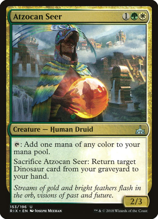 This Is An Image Of The Magic The Gathering Card Atzocan Seer From The Set The Lost Caverns of Ixalan Commander - Designed By Artist Joseph Meehan