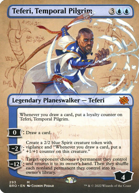This Is An Image Of The Magic The Gathering Card Teferi, Temporal Pilgrim From The Set The Brothers' War - Designed By Artist Magali Villeneuve