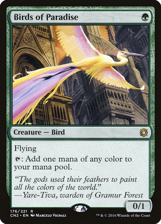 This Is An Image Of The Magic The Gathering Card Birds of Paradise From The Set Ravnica Remastered - Designed By Artist Marcelo Vignali