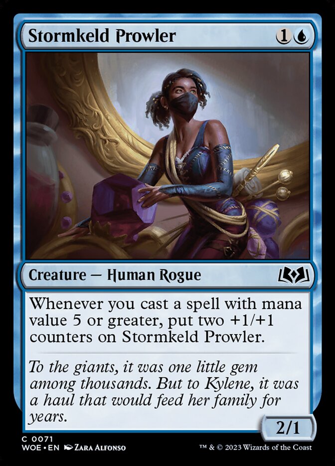 This Is An Image Of The Magic The Gathering Card Stormkeld Prowler From The Set Wilds of Eldraine - Designed By Artist Zara Alfonso
