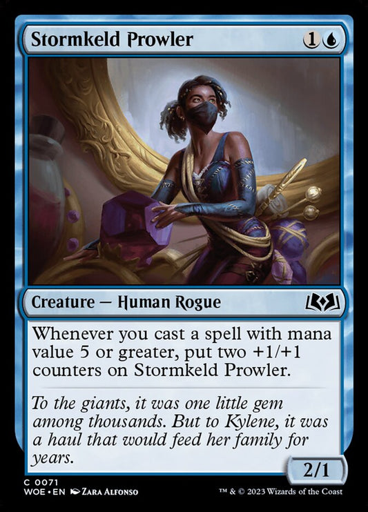This Is An Image Of The Magic The Gathering Card Stormkeld Prowler From The Set Wilds of Eldraine - Designed By Artist Zara Alfonso