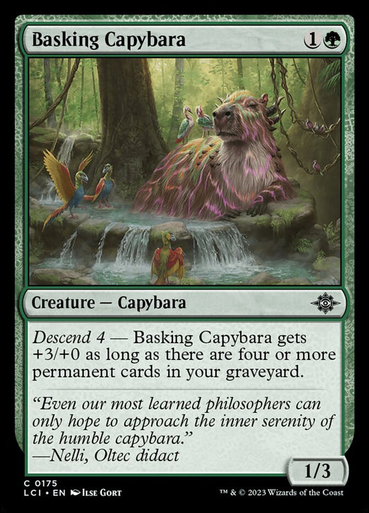 This Is An Image Of The Magic The Gathering Card Basking Capybara From The Set The Lost Caverns of Ixalan - Designed By Artist Ilse Gort