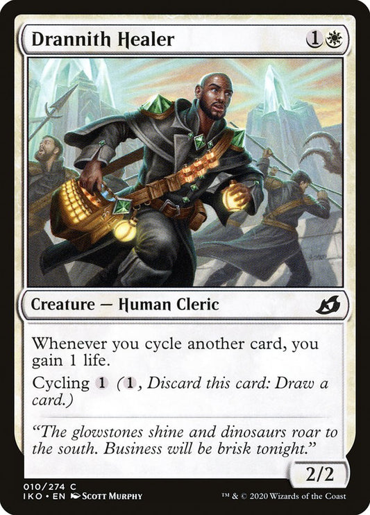 This Is An Image Of The Magic The Gathering Card Drannith Healer From The Set Ikoria: Lair of Behemoths - Designed By Artist Scott Murphy