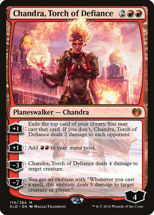 This Is An Image Of The Magic The Gathering Card Chandra, Torch of Defiance From The Set Commander Masters - Designed By Artist Magali Villeneuve