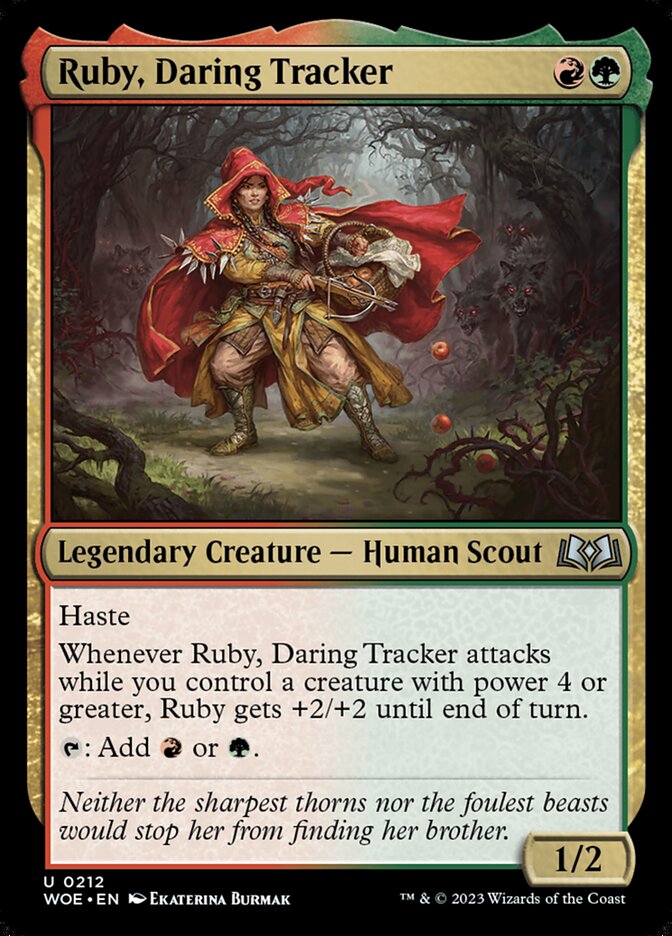 This Is An Image Of The Magic The Gathering Card Ruby, Daring Tracker From The Set Foundations - Designed By Artist Ekaterina Burmak