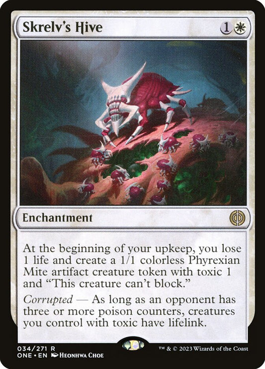 This Is An Image Of The Magic The Gathering Card Skrelv's Hive From The Set Phyrexia: All Will Be One - Designed By Artist Heonhwa Choe